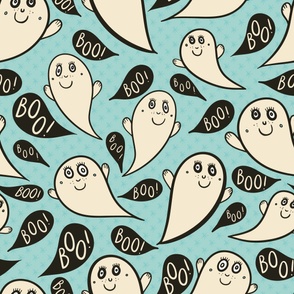 Happy-ghosts-with-black-boo-speech-bubbles-and-blue-stars-XL-jumbo