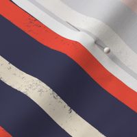 Medium scale / Red and beige vertical stripes on navy / grunge distressed textured blender lines on dark blue background / valentine scarlet crimson cream ivory usa patriotic decor