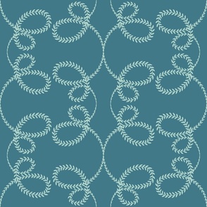 Curly Pale Mint Vines on Teal Blue