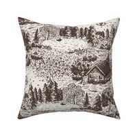 Lakeside Vacation Cabin Toile De Jouy - Large Scale - Brown