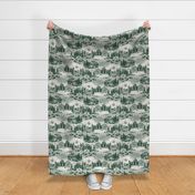 Lakeside Vacation Cabin Toile De Jouy - Large Scale - Green