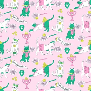 Tennis Cats in Pink and Green