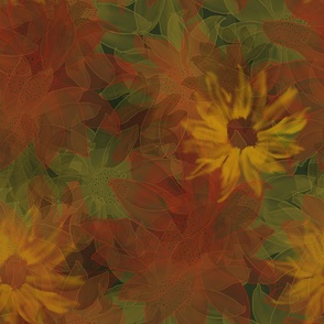 Subtle Translucent Painterly Daisies with Red and Yellow