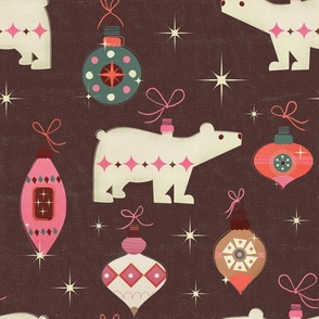 Vintage Baubles With Polar Bear On Brown