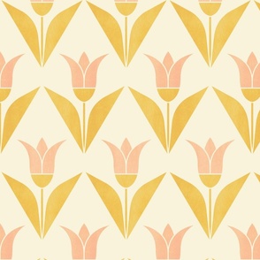 Minimalist Gold and Rose Pink Tulips Geometric Vintage Floral Minimal