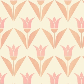 Minimalist Blush and Rose Pink Tulips Geometric Vintage Floral Minimal