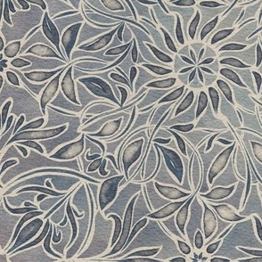 fancy - hand painted classic and elegant - beige and blue -  12 inch repeat