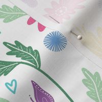 Sweet Springtime Whimsy Floral Pastel on White