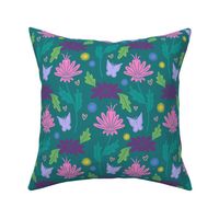 Pink Purple Teal Whimsical Floral with Butterflies