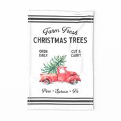 Farm Fresh Christmas Trees, Vintage Red Christmas Truck Tea Towel {on White} 