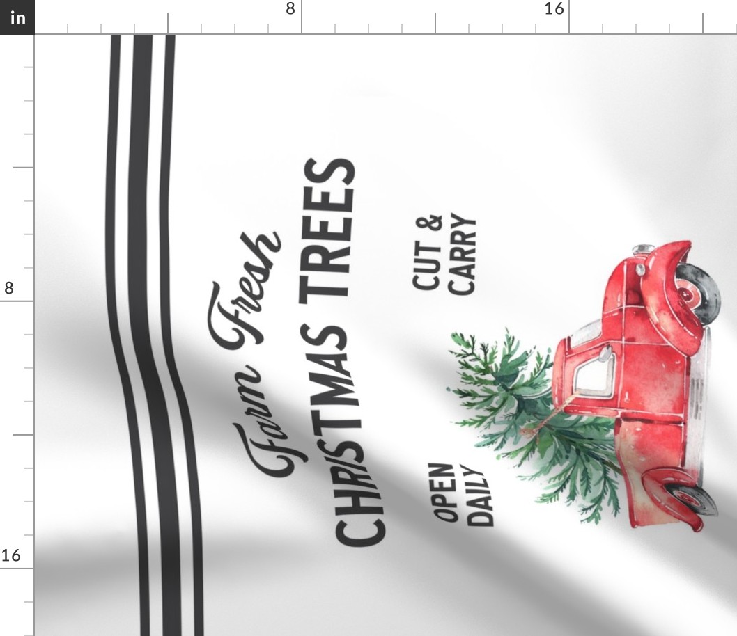 Farm Fresh Christmas Trees, Vintage Red Christmas Truck Tea Towel {on White} 