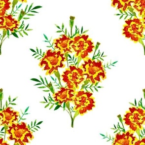 Marigold Bouquet Watercolor on White