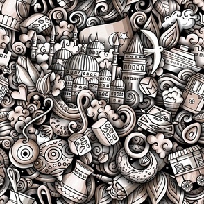 Istanbul Monochrome Doodle. "Around The World" Series