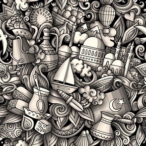 Turkey Monochrome Doodle. "Around The World" Series 