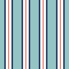 Coastal Chic Blue and coral stripe
