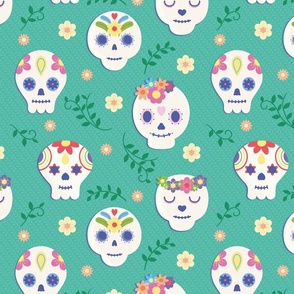 Colorful Sugar Skulls Textured Background
