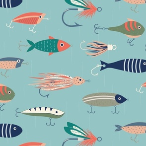 Antique Fishing Lure Fabric, Wallpaper and Home Decor