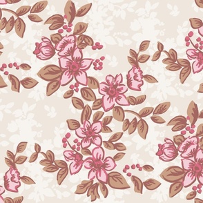 LARGE Allover Floral - Pink/Brown