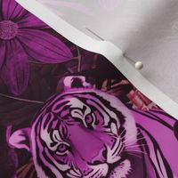 Fancy Jungle Opulence With Tigers Monochrome Fuchsia Pink Medium Scale