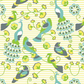 jacobean birds yellow background