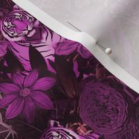 Fancy Jungle Opulence With Tigers Monochrome Fuchsia Pink  Extra Smalle