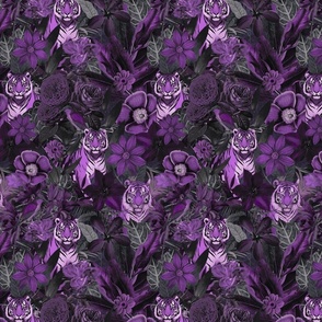 Fancy Jungle Opulence With Tigers Purple And Grey Smaller Scale
