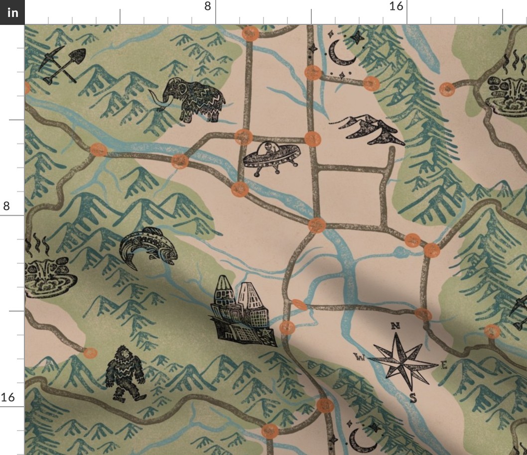 High Valley Map - jumbo - sage, sand, and taupe with black 