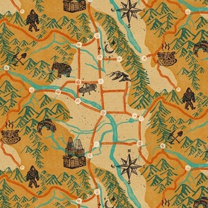 High Valley Map - large - golden, teal, rust, and black 