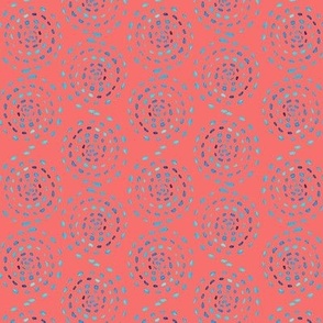 Watercolor Spiral Circles in Coastal Blue and Coral Red