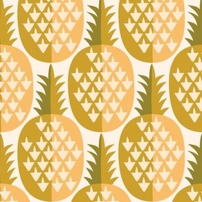 3" Motif Medium / Geometric Pineapples / Khaki Green Cream (d)
