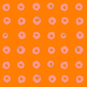 Watercolor Circles in a Grid-Orange, Peach-medium scale