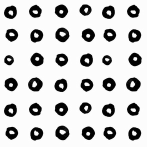 Watercolor Circles in a Grid- Black and White-medium scale fabric