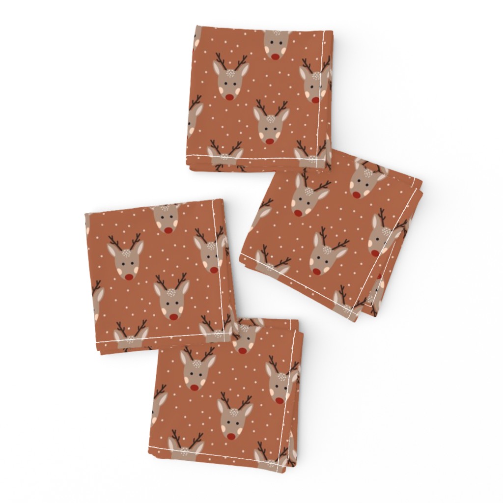 Cute Christmas reindeer on brown with spots 6x6 small