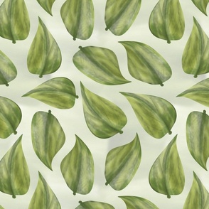 green leaves pattern with gouache paint texture