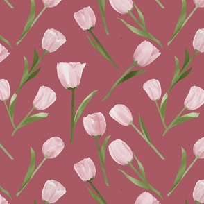 pink tulip flowers pattern and dark pink background
