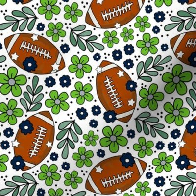 Medium Scale Team Spirit Football Floral in Seattle Seahawks Colors Navy Blue Green Silver Grey