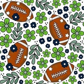 Medium Scale Team Spirit Football Floral in Seattle Seahawks Colors Navy Blue Green Silver Grey