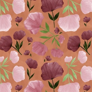 light and dark pink flower pattern on orange background