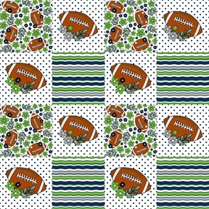 Bigger Patchwork 6" Squares Team Spirit Football Patchwork Flowers and Stripes Seattle Seahawks Colors Navy Blue Green Silver Grey for Cheater Quilt or Blanket