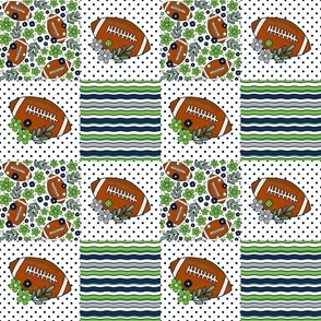 Smaller Patchwork 3" Squares Team Spirit Football Patchwork Flowers and Stripes Seattle Seahawks Colors Navy Blue Green Silver Grey for Cheater Quilt or Blanket