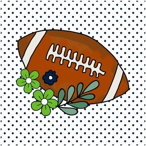 18x18 Panel Team Spirit Football and Flowers in Seattle Seahawks Colors Navy Blue Green for DIY Throw Pillow Cushion Cover or Tote Bag