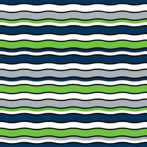 Large Scale Team Spirit Football Wavy Stripes in Seattle Seahawks Navy Blue Green White for Cheater Quilt or Blanket