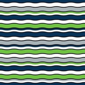 Medium Scale Team Spirit Football Wavy Stripes in Seattle Seahawks Navy Blue Green White for Cheater Quilt or Blanket