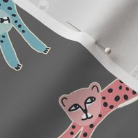 baby cheetah stretches multicolor pastel on gray