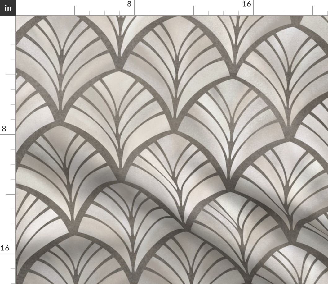 Scalloped Neutral Grey Textured Tiles (Large Scale)