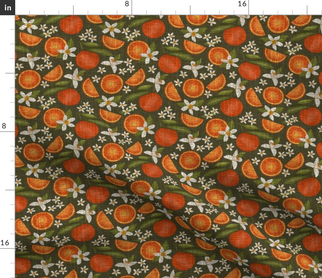 Vintage Scattered Orange Slices and Blossoms - Small