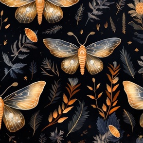 Jumbo Golden Moths: Ethereal Beauty Against the Dark