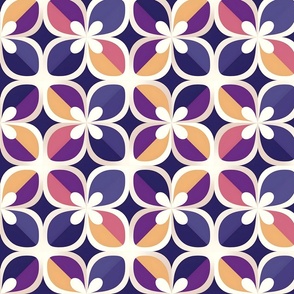 Retro Floral Delight: Purple and Beige Blooms on Vintage Wallpaper