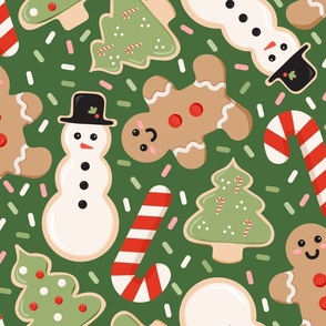 Sweet Christmas Cookies on Green - Large