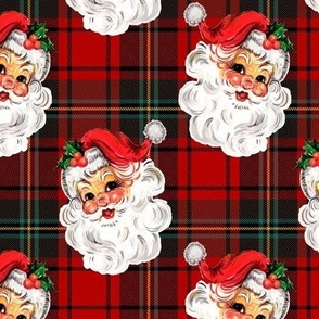 Retro Santa Christmas plaid red green vintage Christmas 